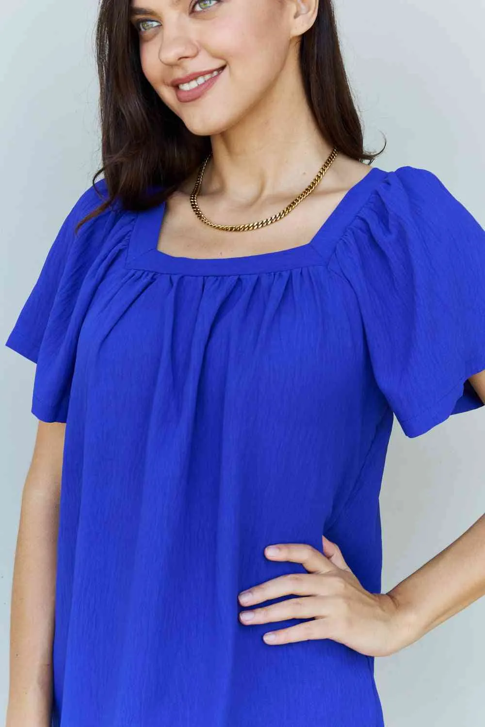 Women's Ninexis Keep Me Close Square Neck Short Sleeve Blouse in Royal
