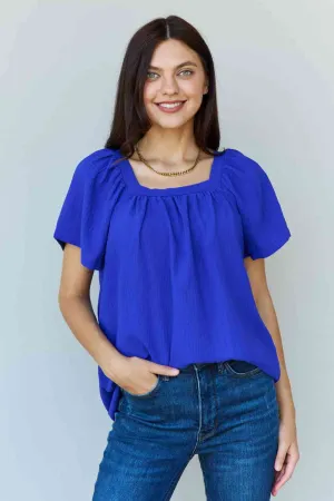 Women's Ninexis Keep Me Close Square Neck Short Sleeve Blouse in Royal