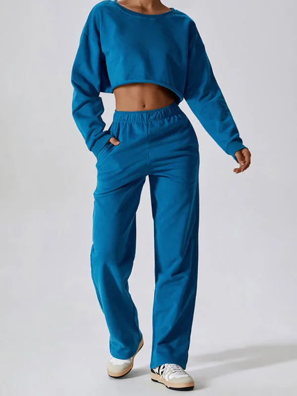 Women's waisted and velvet warm loose straight wide-leg pants outdoor casual sports pants