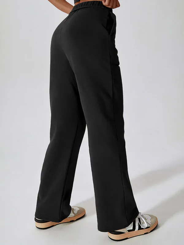 Women's waisted and velvet warm loose straight wide-leg pants outdoor casual sports pants