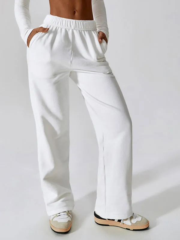 Women's waisted and velvet warm loose straight wide-leg pants outdoor casual sports pants