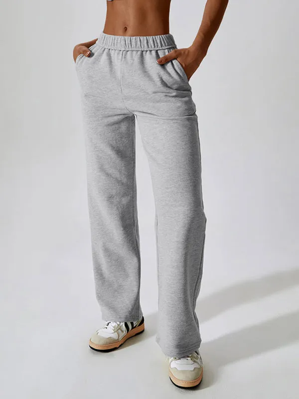 Women's waisted and velvet warm loose straight wide-leg pants outdoor casual sports pants