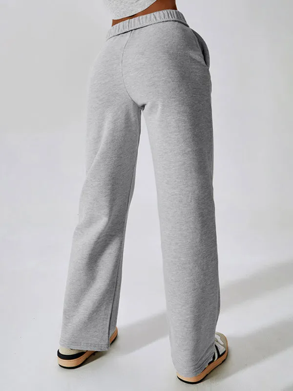 Women's waisted and velvet warm loose straight wide-leg pants outdoor casual sports pants