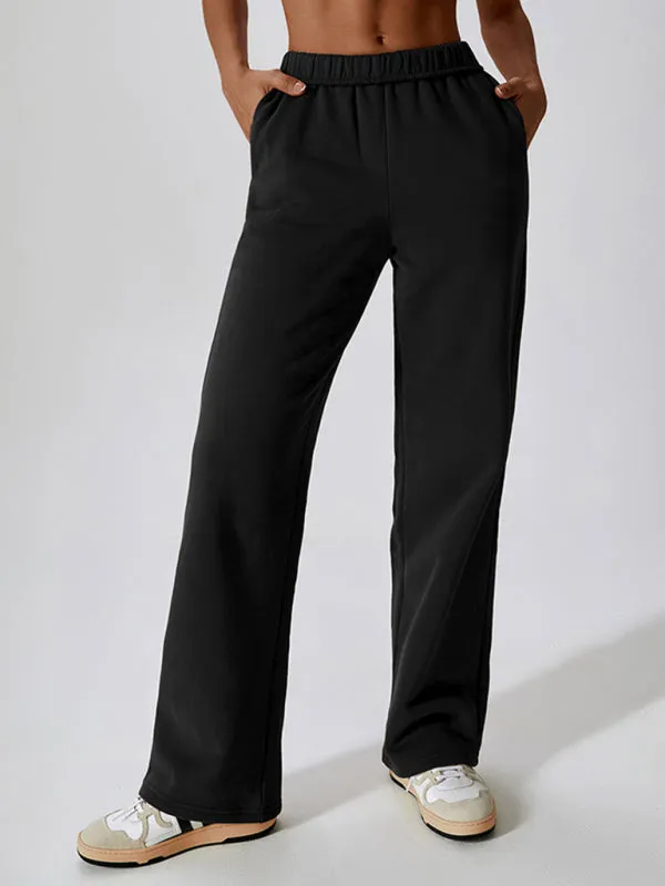 Women's waisted and velvet warm loose straight wide-leg pants outdoor casual sports pants