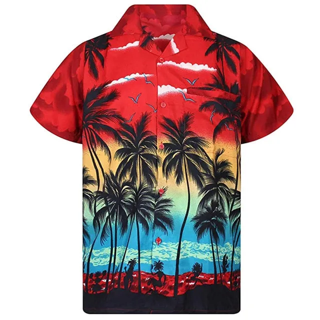 Yellow Hawaiian Beach Shirt Men 2020 Summer Fashion Palm Tree Printed Mens Tropical Aloha Shirts Holiday Vacation Chemise Homme