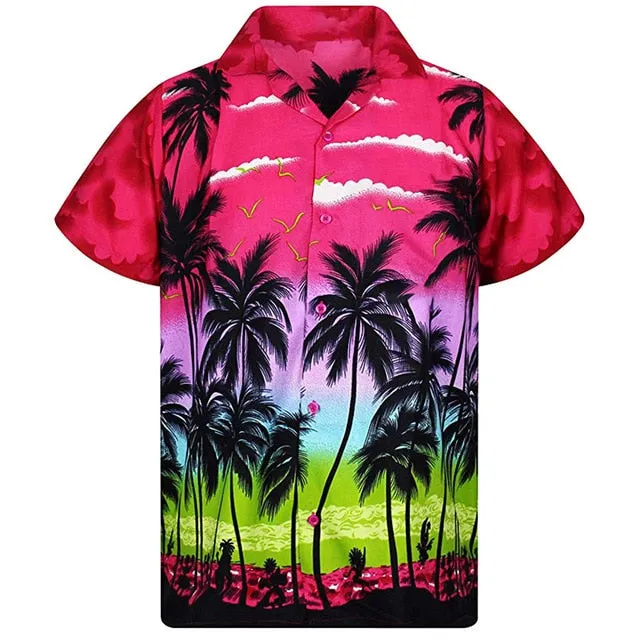 Yellow Hawaiian Beach Shirt Men 2020 Summer Fashion Palm Tree Printed Mens Tropical Aloha Shirts Holiday Vacation Chemise Homme