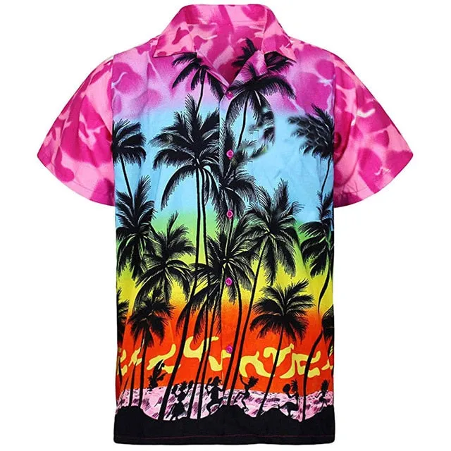 Yellow Hawaiian Beach Shirt Men 2020 Summer Fashion Palm Tree Printed Mens Tropical Aloha Shirts Holiday Vacation Chemise Homme