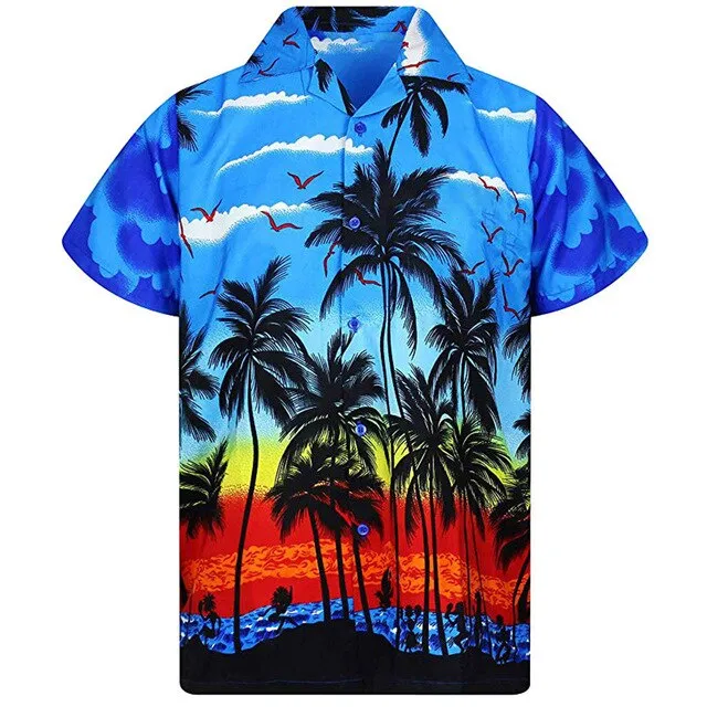 Yellow Hawaiian Beach Shirt Men 2020 Summer Fashion Palm Tree Printed Mens Tropical Aloha Shirts Holiday Vacation Chemise Homme