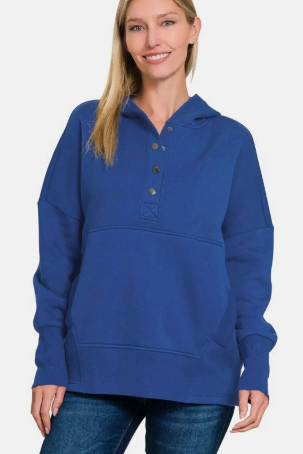 Zenana Long Sleeve Hoodie with Kangaroo Pocket